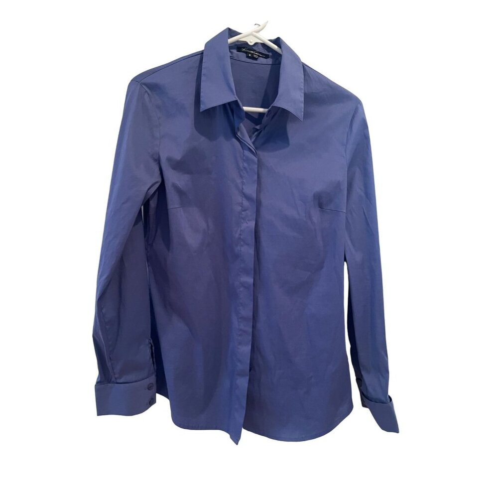 Kenneth Cole New York Womens Button-Up Shirt Size 8 Blue Cotton Blend